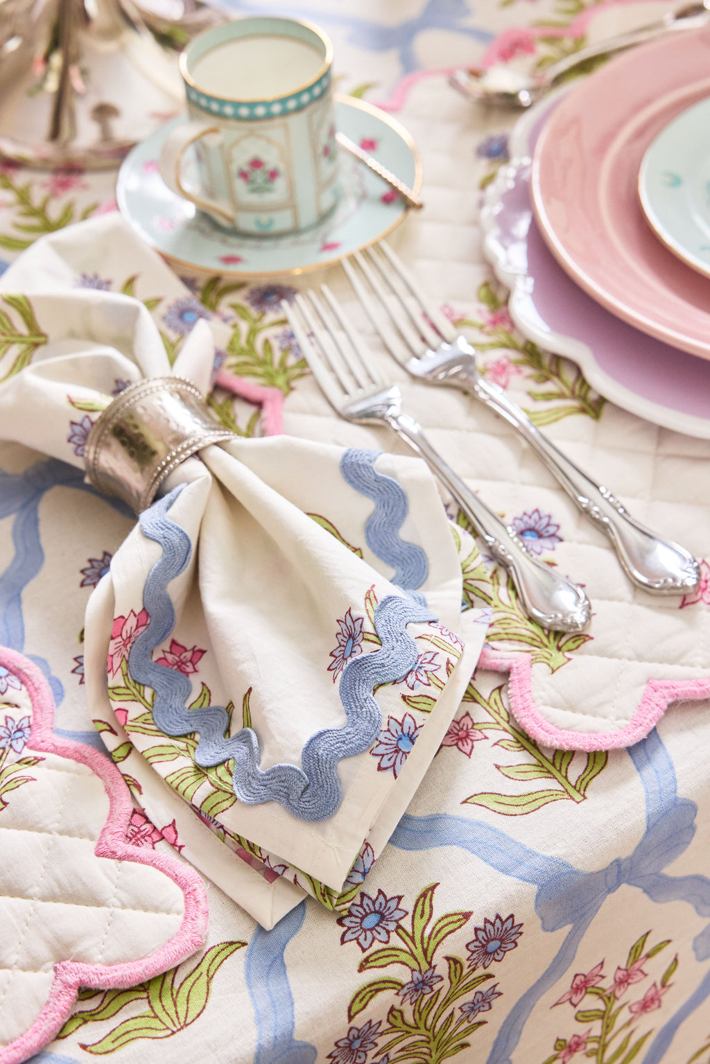 Gardenia Blue Napkin with Ric Rac Lace (Set of 4)