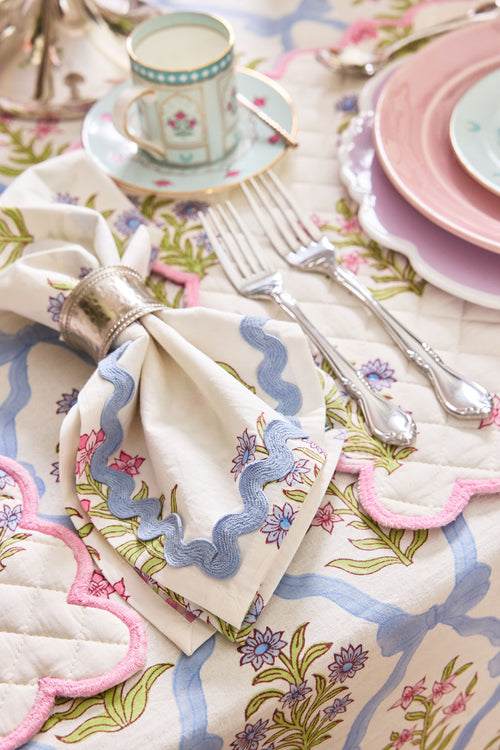 Gardenia Blue Napkin with Ric Rac Lace (Set of 4)