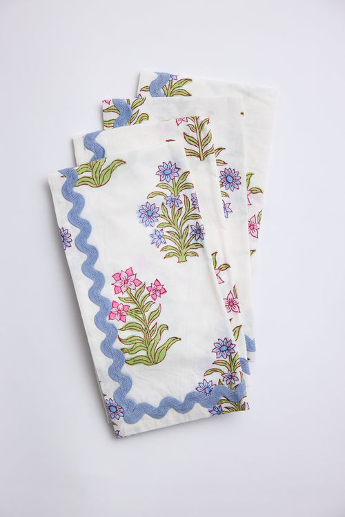 Gardenia Blue Napkin with Ric Rac Lace (Set of 4)