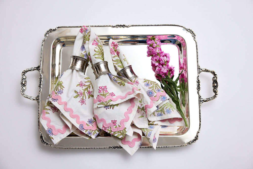 Gardenia Blush Napkin with Ric Rac Lace (Set of 4)