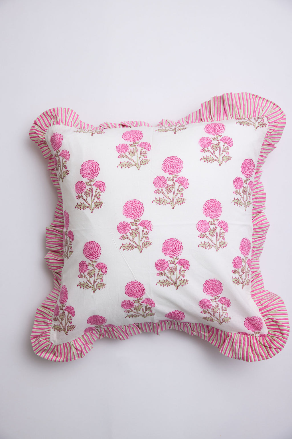 Rose Cottage Striped Ruffle Throw Pillow
