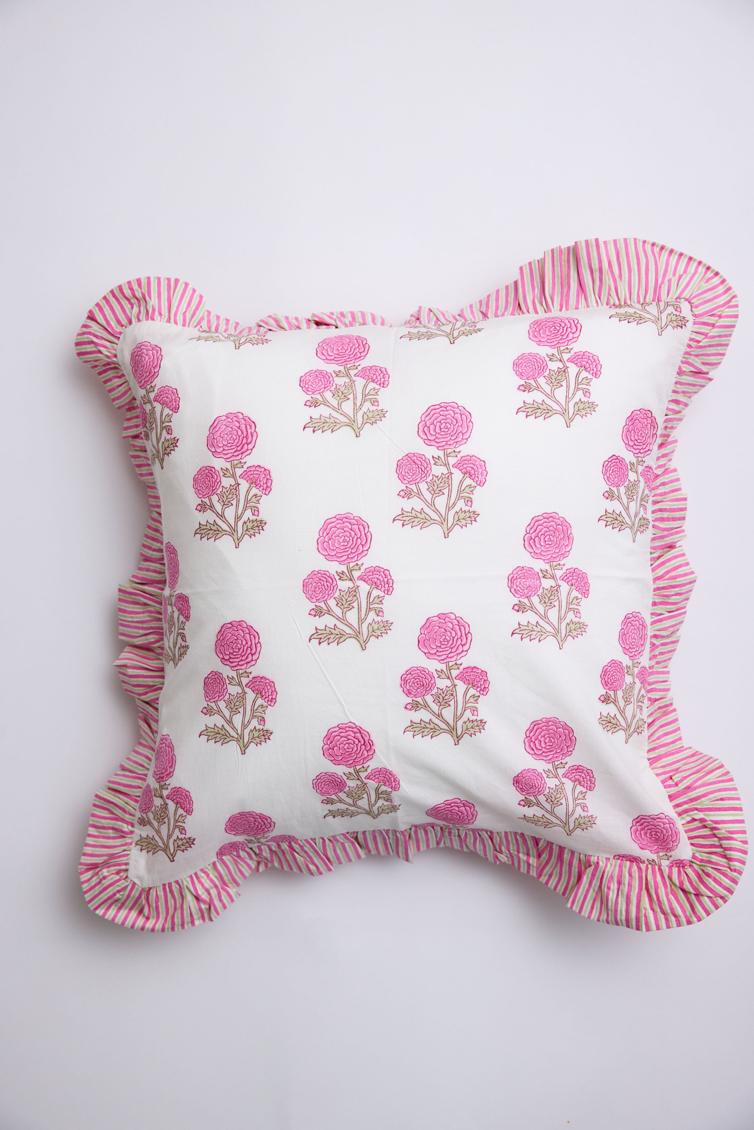 Rose Cottage Striped Ruffle Throw Pillow