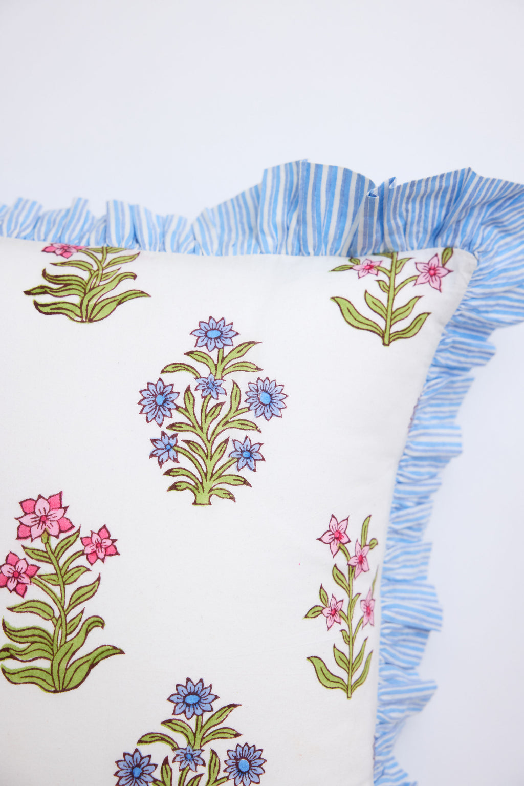 Gardenia Blue Ruffle Throw Pillow Cover