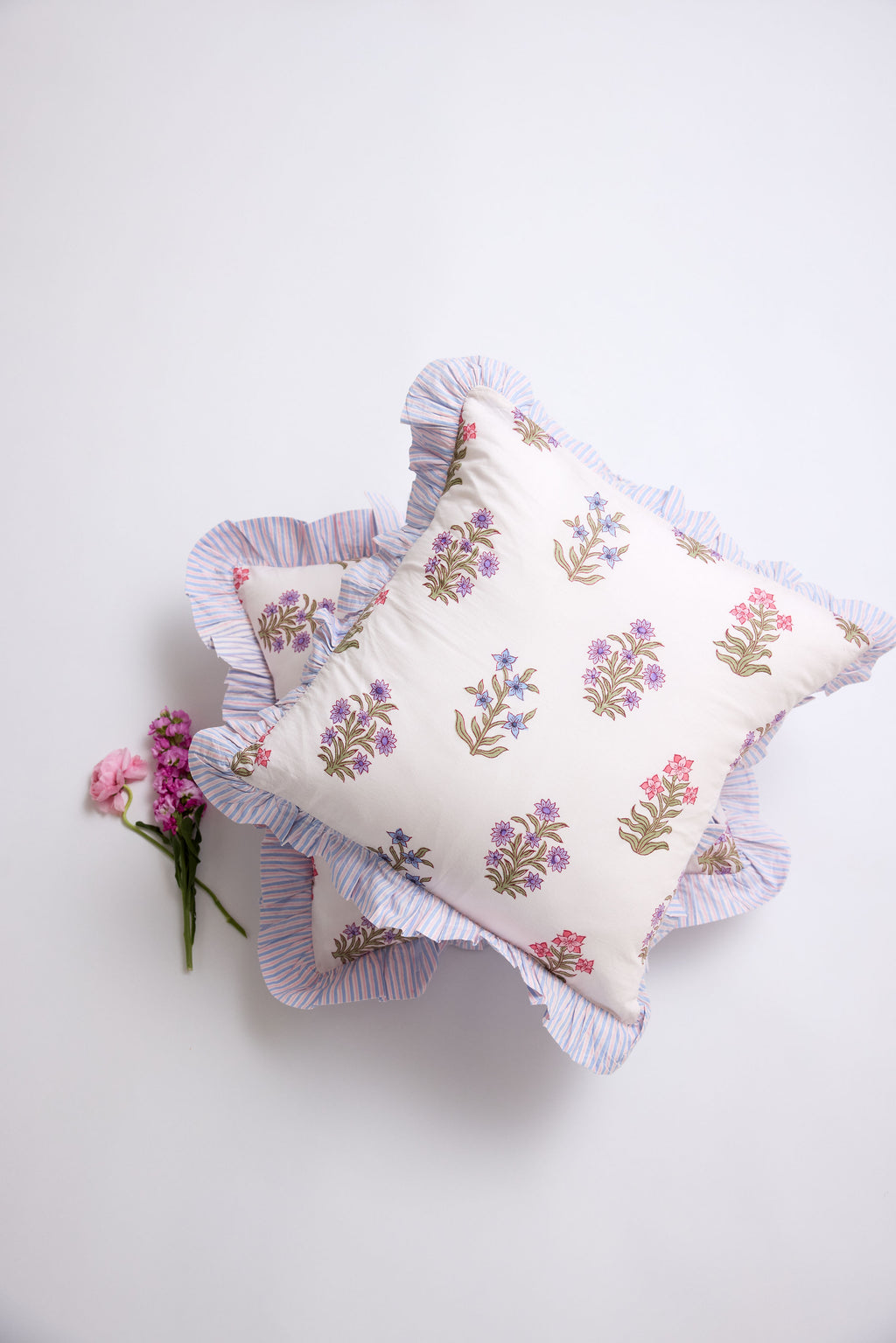 Wildflower Bloom Ruffle Throw Pillow in Lavender