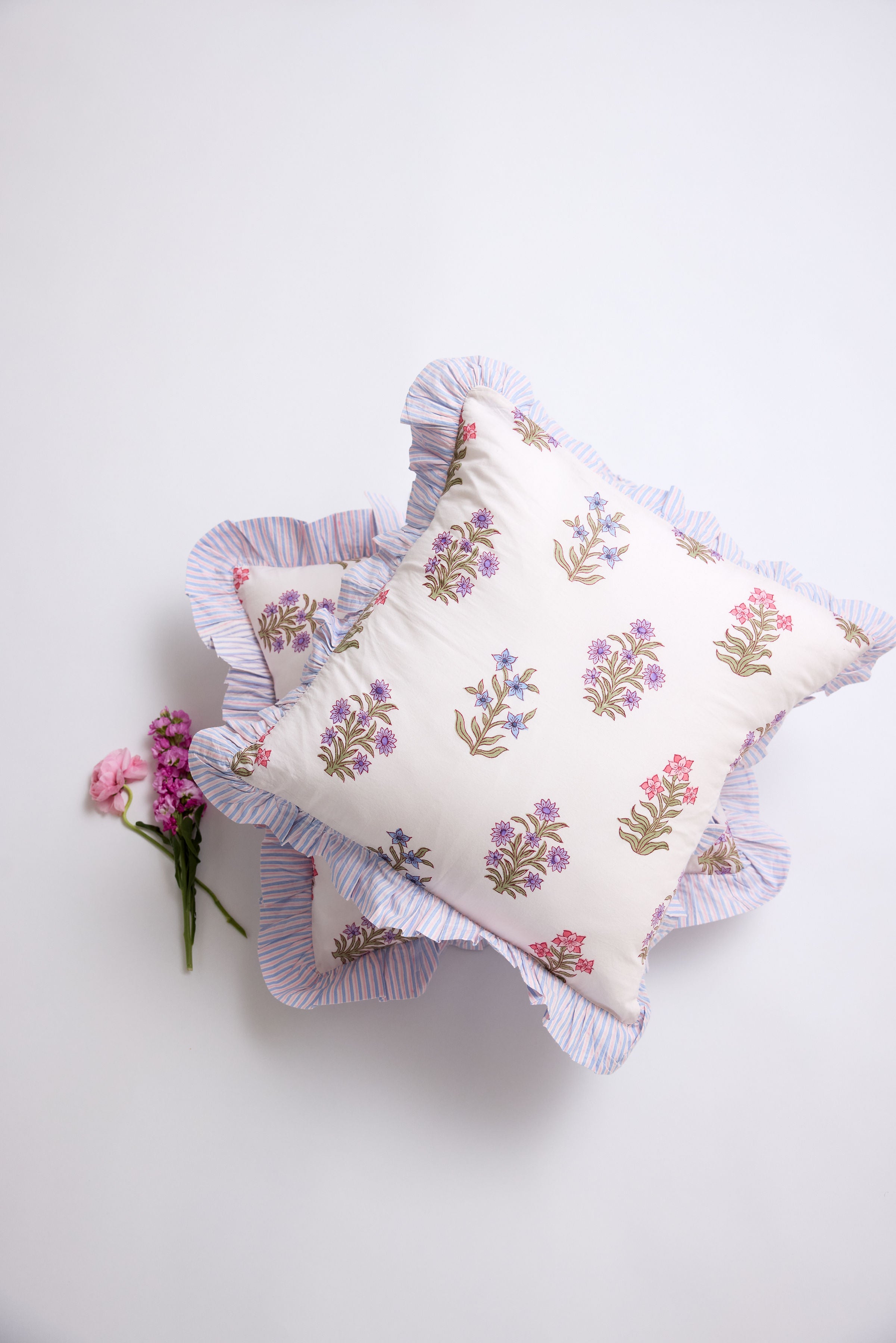 Wildflower Bloom Ruffle Throw Pillow in Lavender