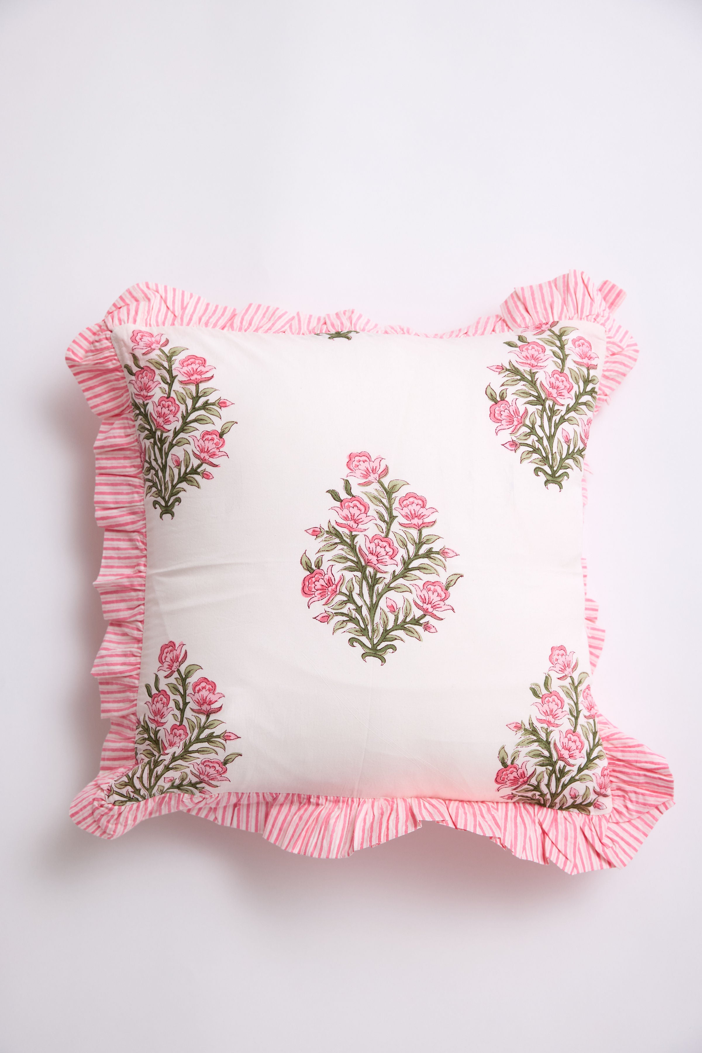 Wildflower Bloom Ruffle Throw Pillow in Blush
