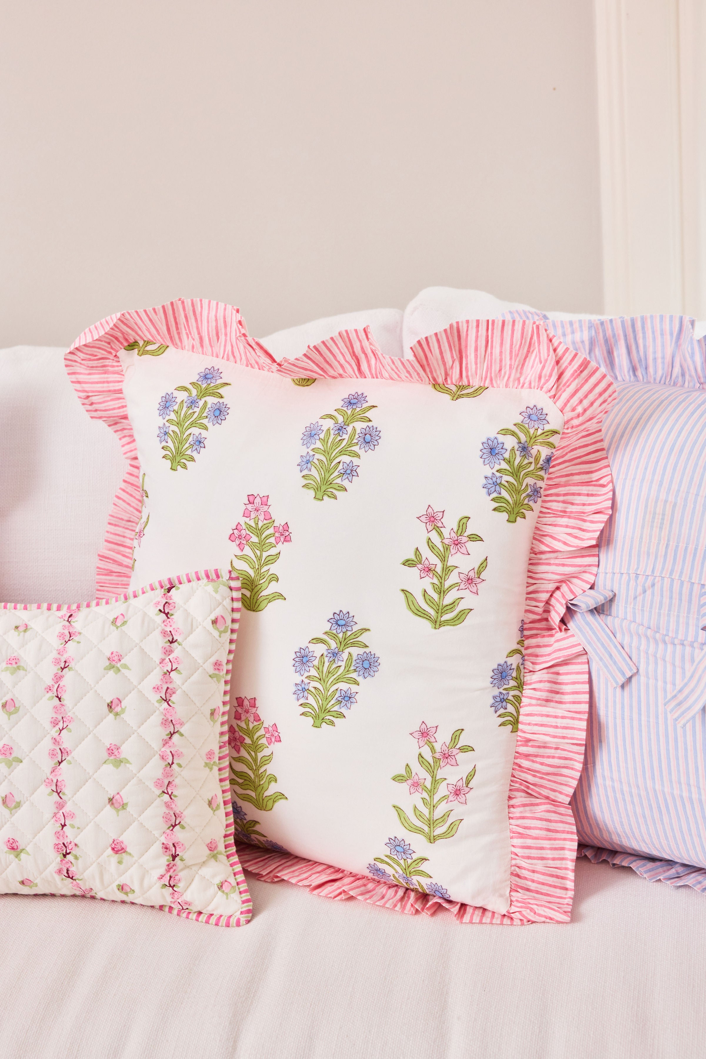 Gardenia Blush Ruffle Throw Pillow Cover