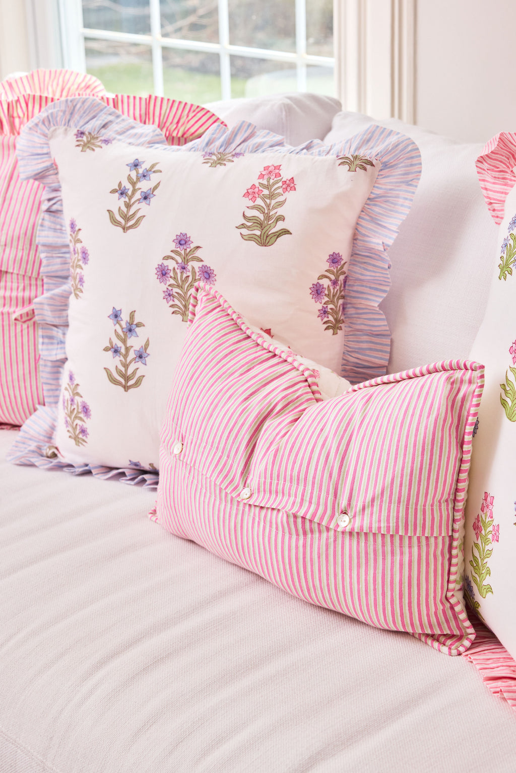 Wildflower Bloom Ruffle Throw Pillow in Lavender